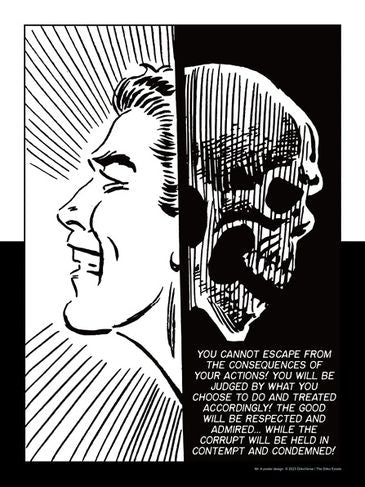 Man on one side and skull on other side. You cannot escape from the consequences of your actions.